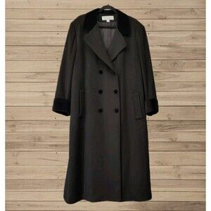Liz Claiborne Elisabeth Velvet Accented Dress Coat Long Black Women's 24